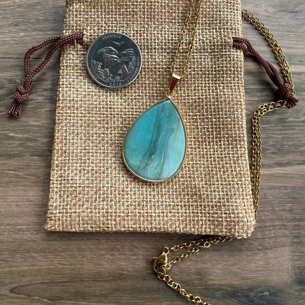 Genuine Amazonite Drop Pendant Amazonite Necklace Minimalist Crystal Necklace - Picture 2 of 2